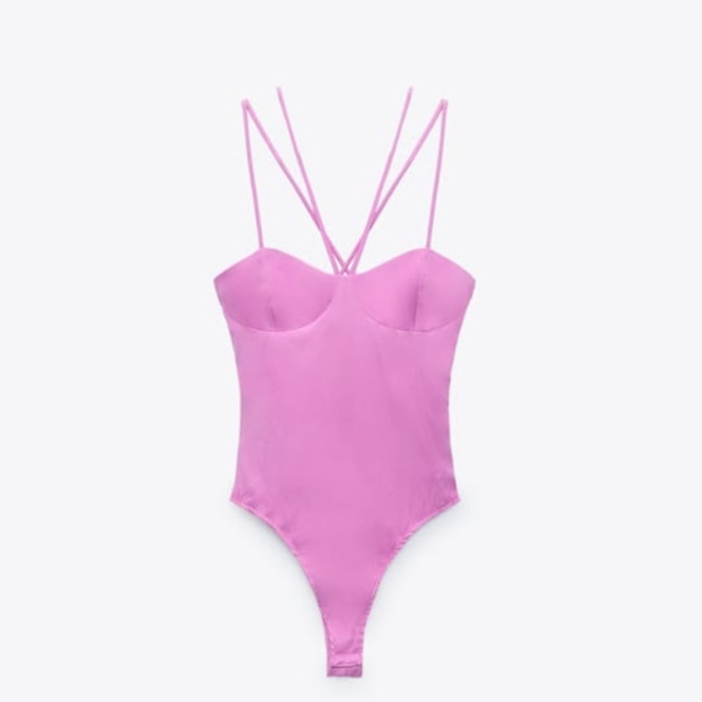 ZARA STRAPPY PINK SATIN EFFECT BODYSUIT